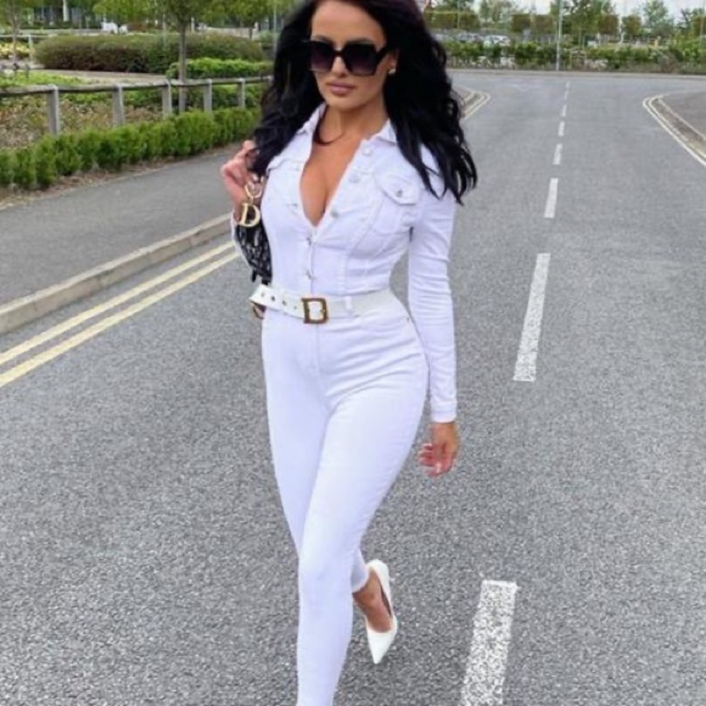 Parisian Fashion White Denim Jumpsuit